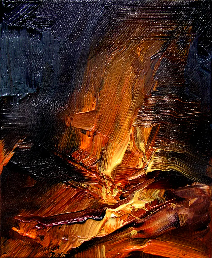 Feuer XV, 2007, Öl auf Nessel. 24 cm x 30 cm