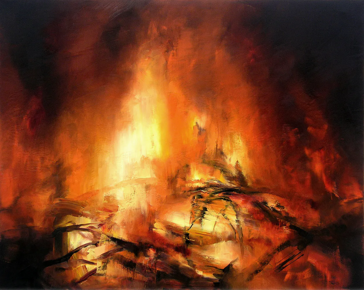 Feuer XXI, 2008, Öl auf Nessel, 100 cm x 125 cm