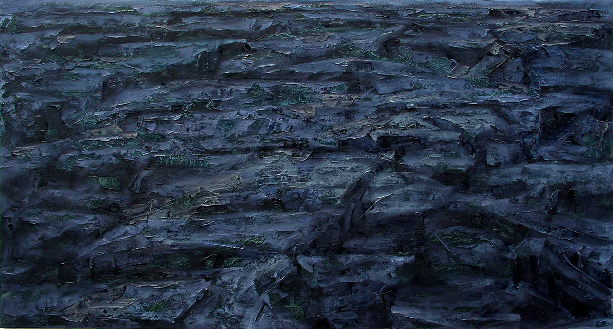  	Landschaft I (Fanore), 1998, Öl auf Nessel, 120 x 220 cm