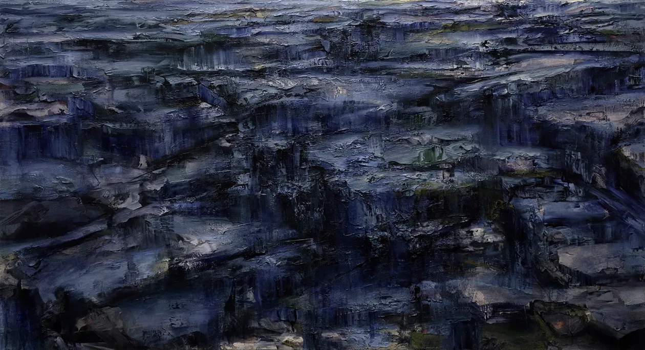 Landschaft VII, 2000, Öl auf Nessel, 120 x 220 cm