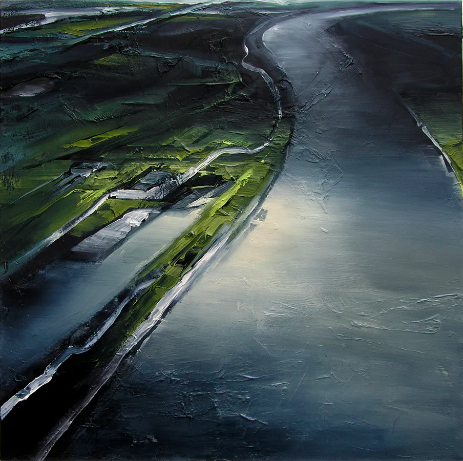 Rhein II, 2006, Öl auf Nessel, 95 x 95 cm