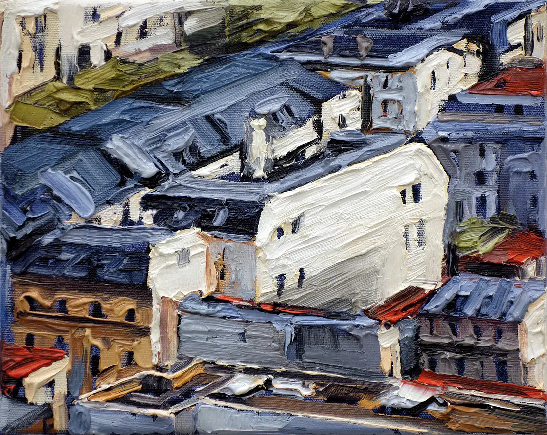 Stadtansicht XXVII, 2013, Öl auf Nessel, 15 x 20 cm